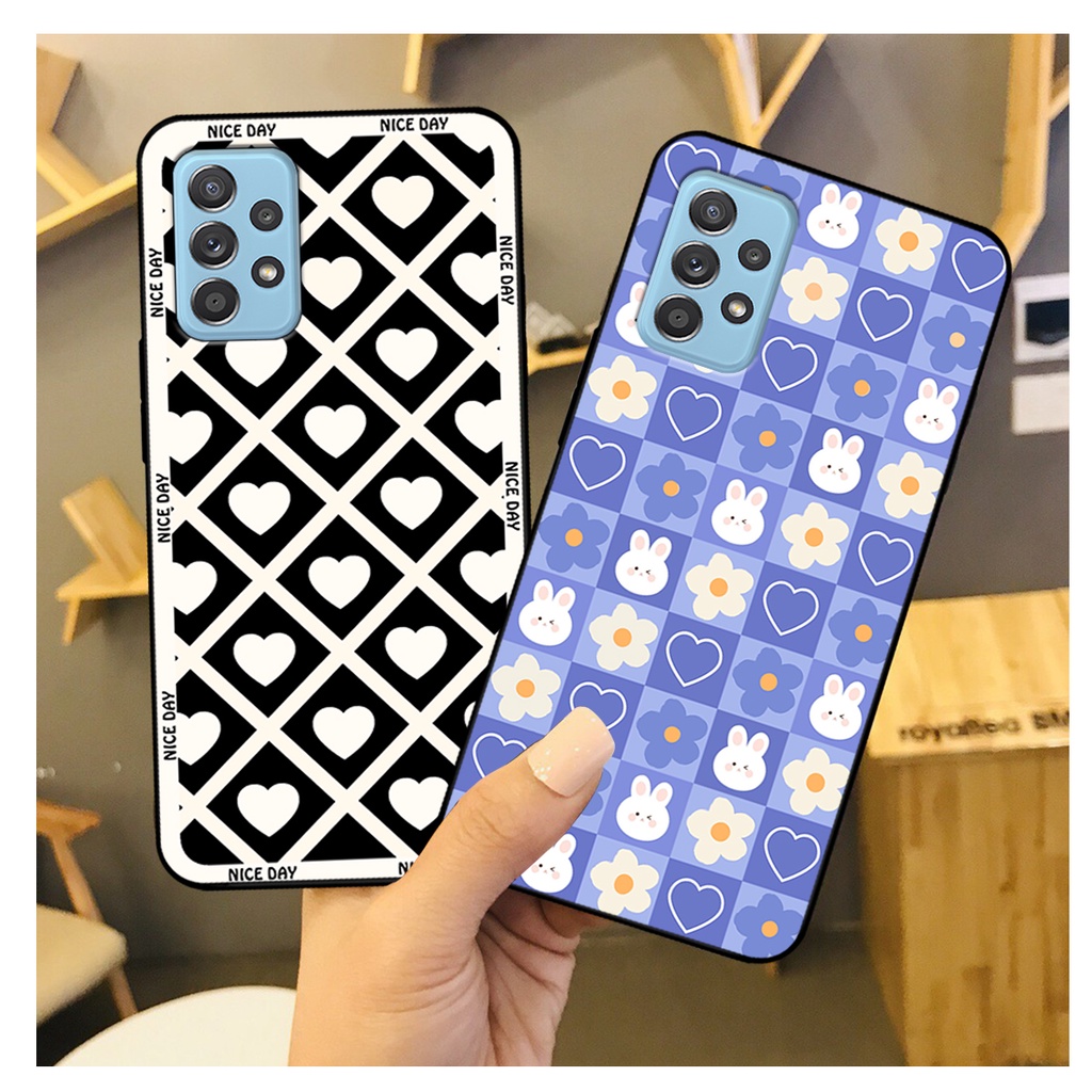 Ốp lưng Samsung A52 - A53 - A72 - A73 in hoạ tiết caro trái tim đen trắng, gấu bear cute đáng yêu