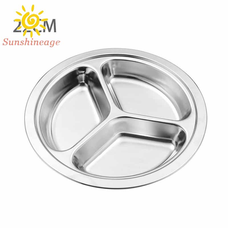 Stainless Steel 3 Compartment Divided Plate Food Serving Lunch Dinner Dish Tray