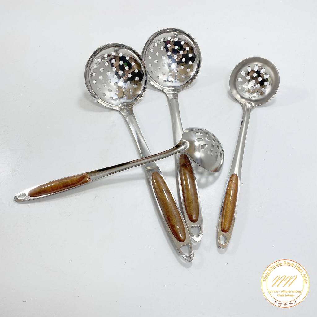 Muôi Múc Canh Inox Có Lỗ Ráo Nước Vân Gỗ - Muôi Múc Canh Inox Cao Cấp