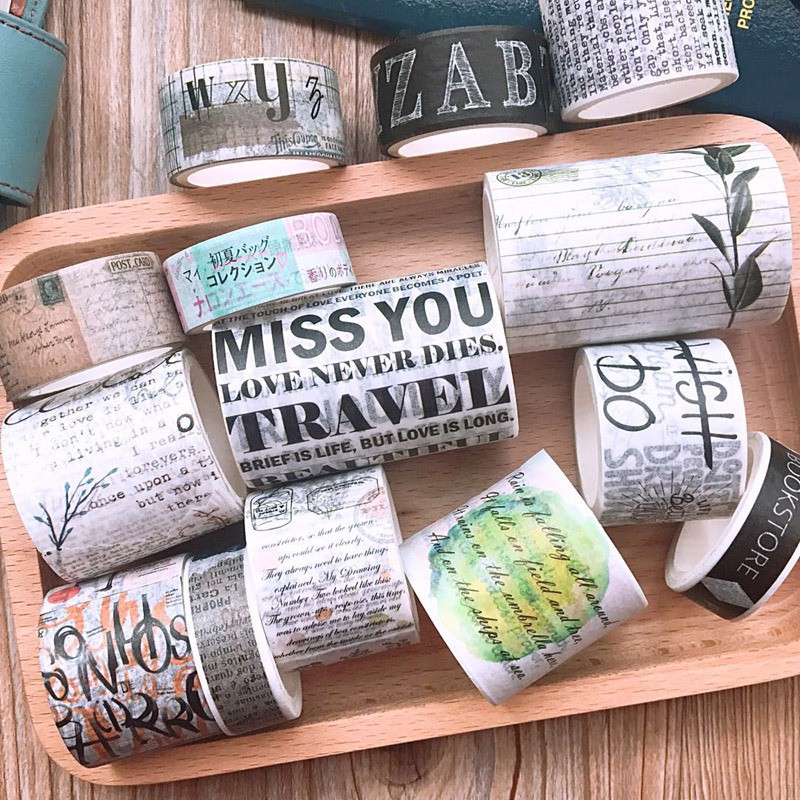 Washi tape chữ tiếng Anh vintage hoa họa tiết băng keo giấy trang trí