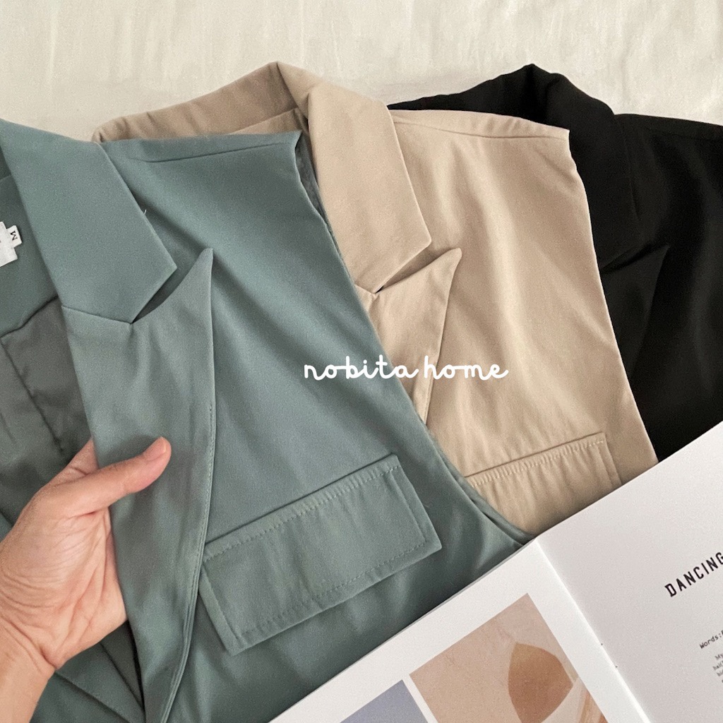 NOOBITA - Áo gile kaki dáng crop có dây kéo 7774