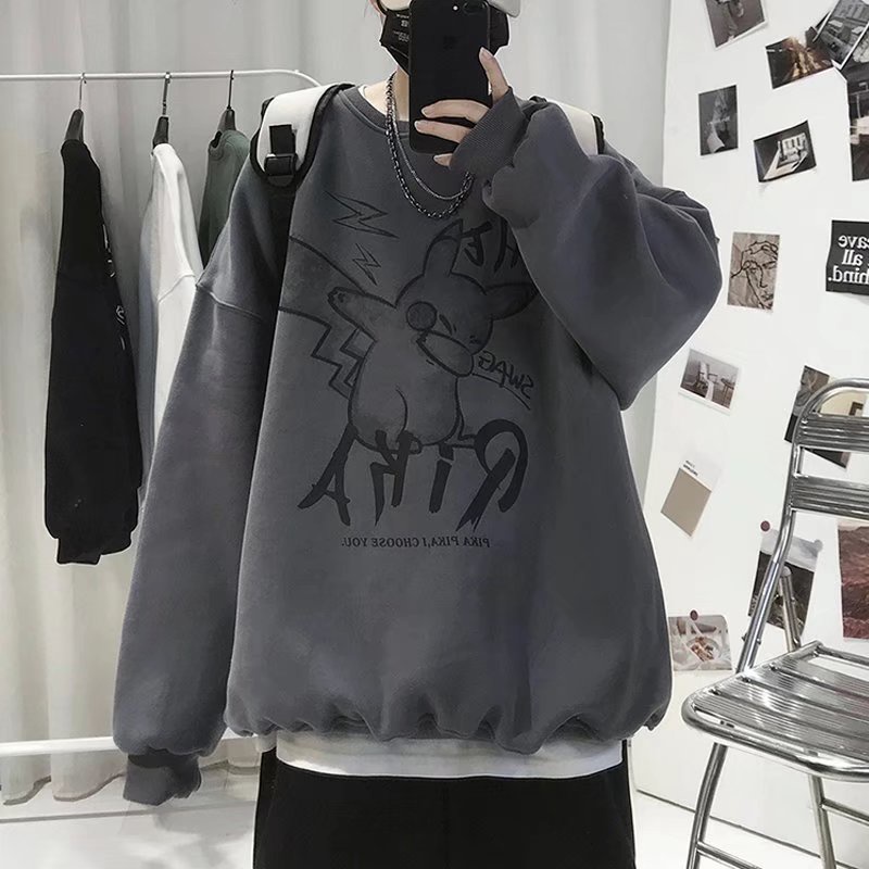 Áo Sweater Tay Dài Cổ Tròn Dáng Rộng In Họa Tiết Hoạt Hình Phong Cách Hip Hop Nhật Bản Thời Trang Cho Nam Giới Size M-8XL