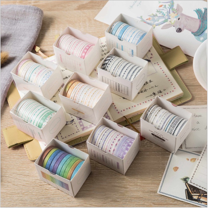 Set 10 cuộn băng dính washi nhiều màu sắc dùng trang trí scrapbook/album độc đáo BAG U BDMINI22