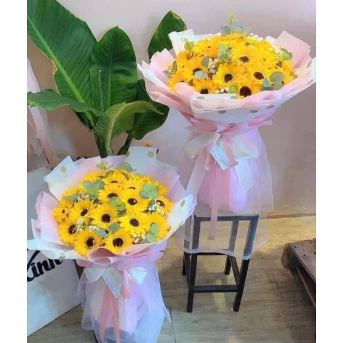 Hoa hướng dương sáp thơm bó 20 bông tặng giỏ xách, thiệp