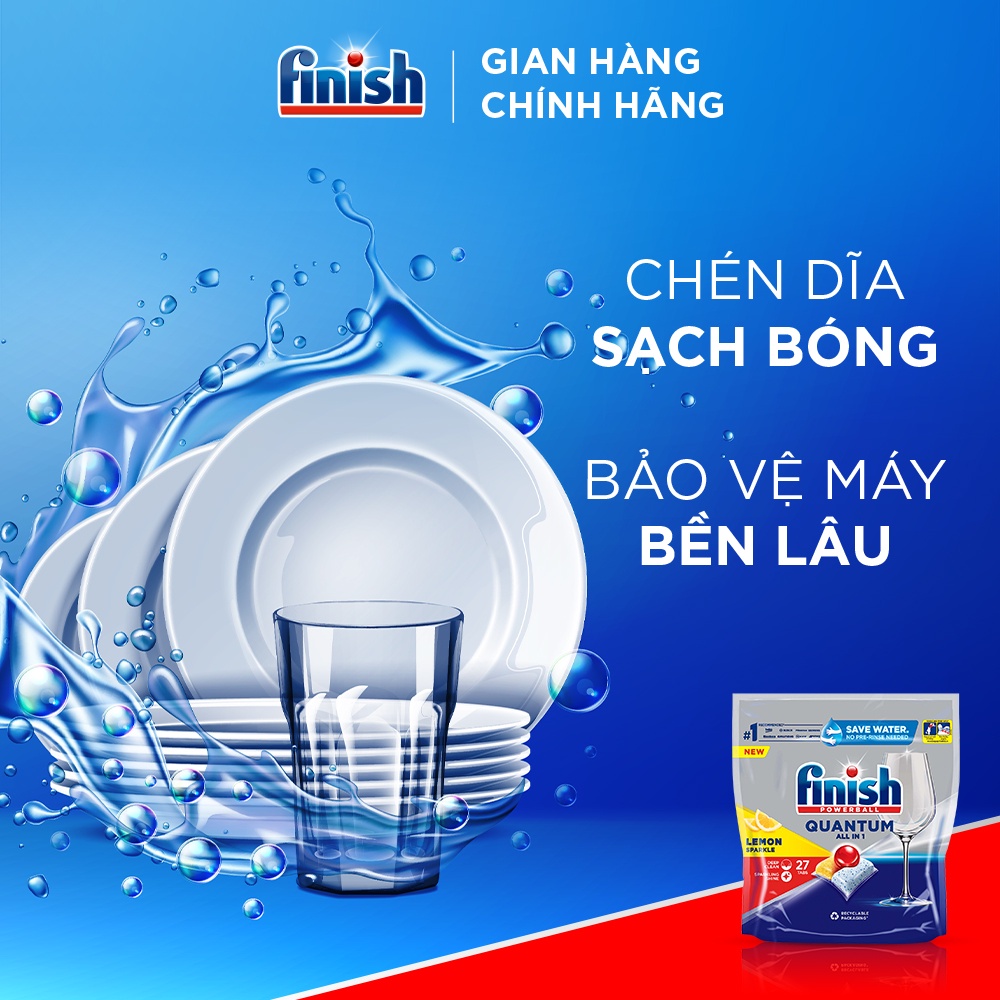 Viên Rửa Chén Bát Hương Chanh Finish Powerball Quantum All In 1 Lemon Sparkle 27 viên