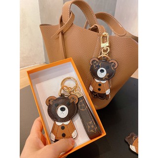 Charm túi xách gấu da sang chảnh - móc khoá hình gấu dễ thương tặng kèm charm da