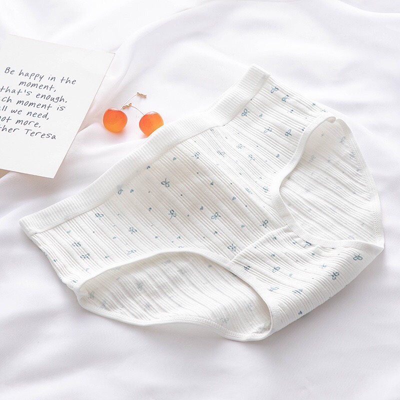 Quần Lót Nữ ❤️ Quần Cotton Nữ gân tăm họa tiết cherry tông xanh trắng đáng yêu