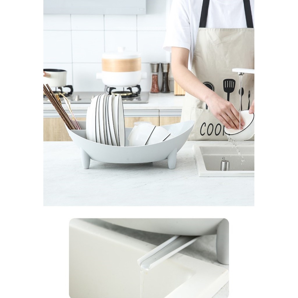 [RẺ VÔ ĐỊCH] Rổ Giá Úp Bát Đĩa Thông Minh Hình Chiếc Thuyền Có Khay Hứng Nước - Đồ dùng nhà bếp thông minh | BigBuy360 - bigbuy360.vn