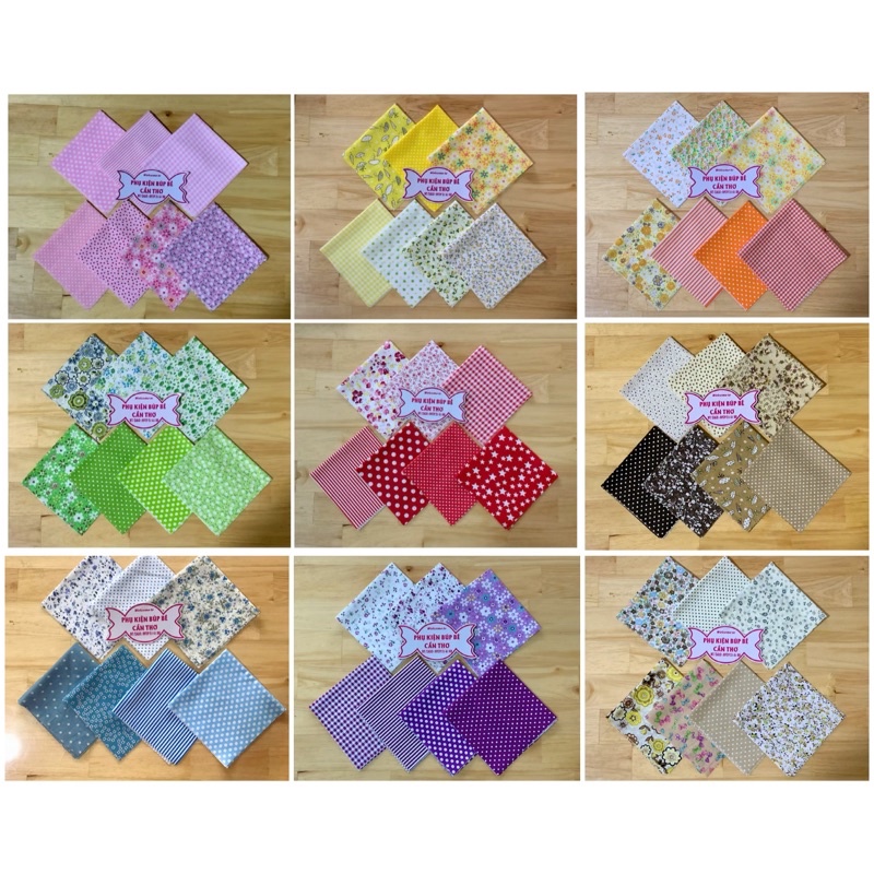 Set 7 mảnh vải 25x25cm may quần áo cho bup bê