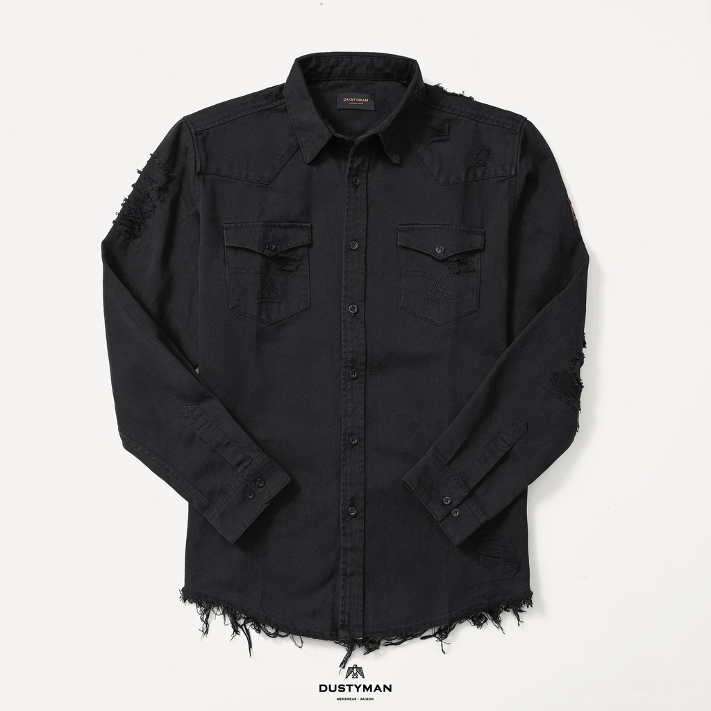 Sơ mi nam Frayed | Dustyman | 100% Cotton cao cấp | Đen