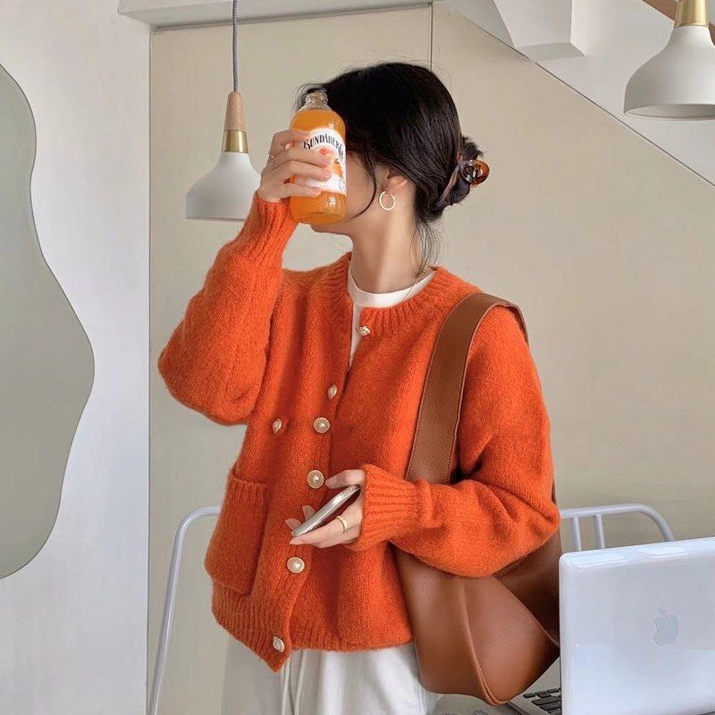 Áo khoác cardigan vải len dáng rộng thời trang retro