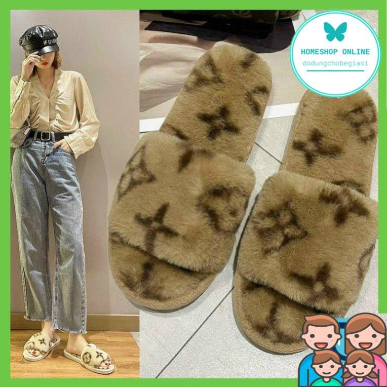 Dép lông quai ngang Lv cao cấp, dép lông nữ mềm mịn siêu xinhi trong nhà