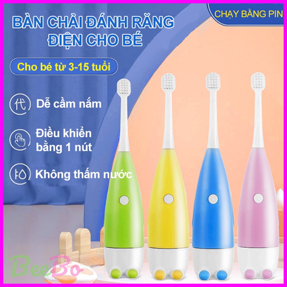 Bàn chải điện cho bé lông mềm mịn an toàn, bàn chải tự động đánh răng cao cấp chống nước cho trẻ từ 3 - 15 tuổi