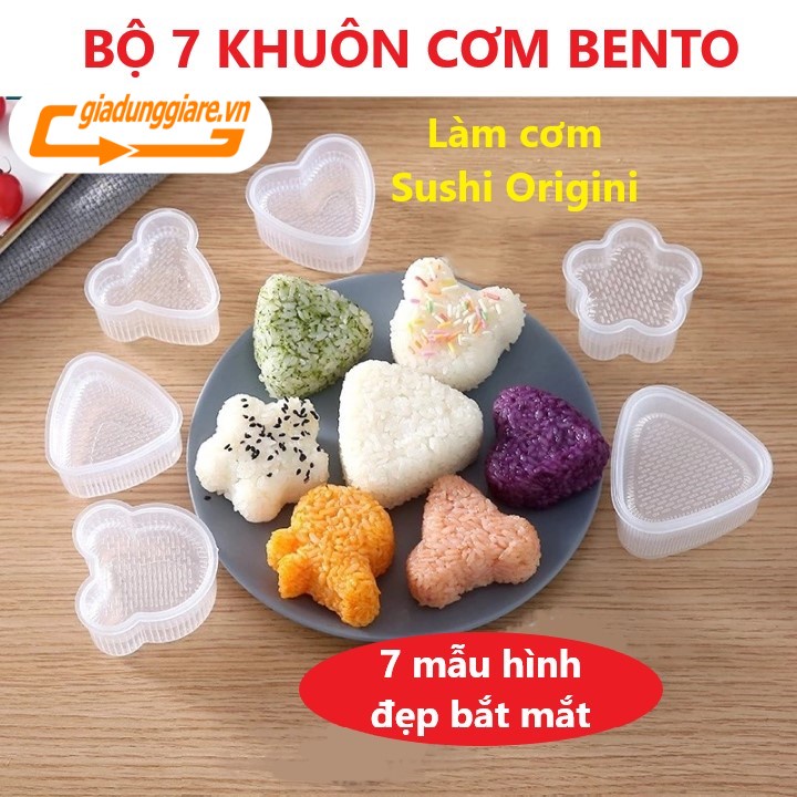 ( Mẫu mới ) SET 07 KHUÔN CƠM BENTO ép tạo hình cơm nắm Sushi Origini mẫu đẹp nhựa nguyên sinh an toàn thực phẩm cho bé