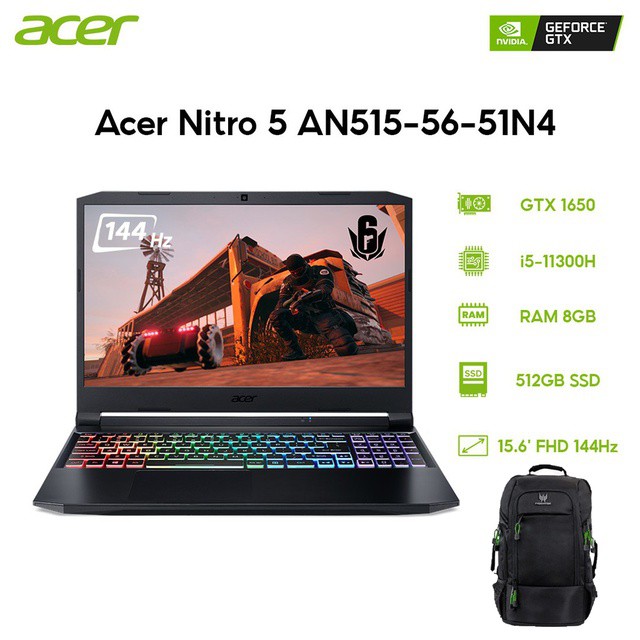 Laptop Acer Nitro 5 AN515-56-51N4 i5-11300H | 8GB | 512GB | VGA GTX 1650 4GB | 15.6' FHD 144Hz | Win 10