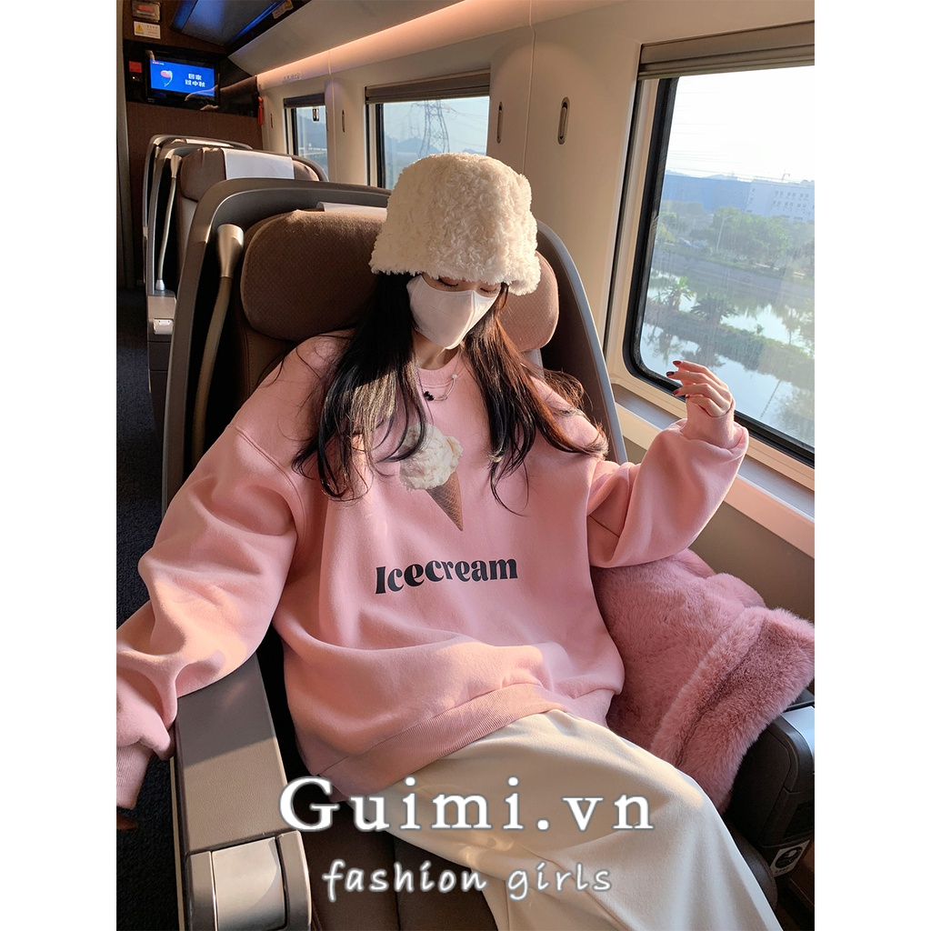 Áo nỉ NZN cổ tròn in họa tiết ngọt ngào thời trang thu đông cho nữ