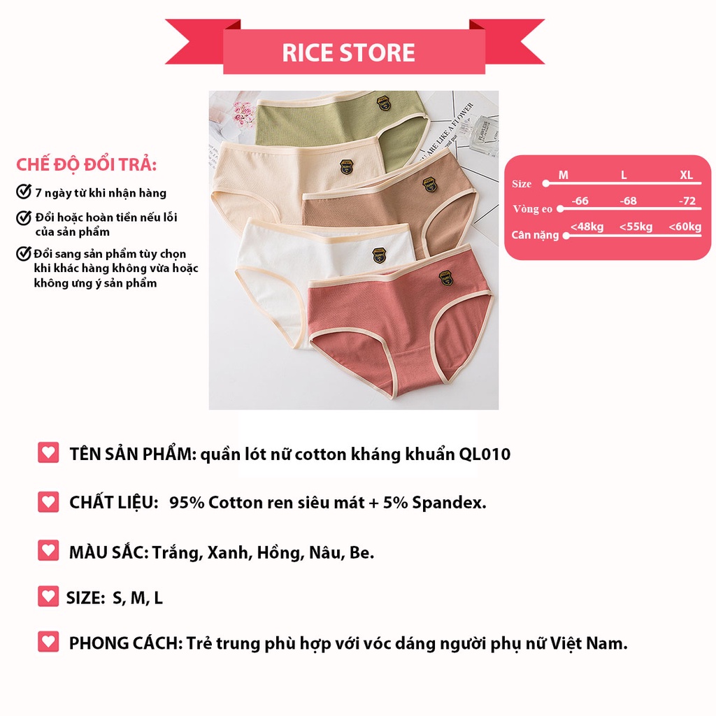 quần lót nữ cotton vải mềm mại kháng khuẩn cao cấp KIMCHIBIKINI chip nhật trơn cạp cao thoáng mát dễ thương QL010