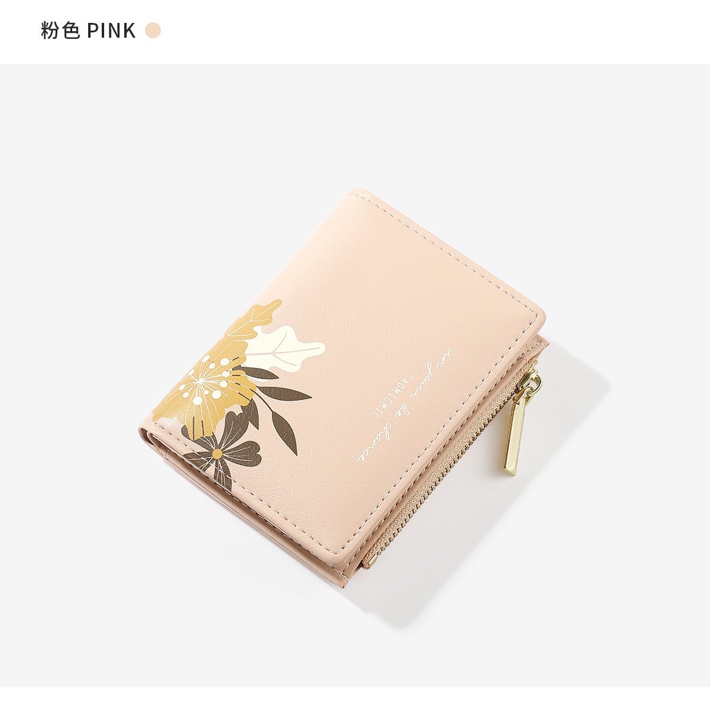 Ví/ Bóp Ngắn Cầm Tay Cho Nữ ERASHOP 079882 - Hoa Nâu Góc Xinh Xắn, Nhỏ Gọn, Nhiều Ngăn, Rẻ Đẹp