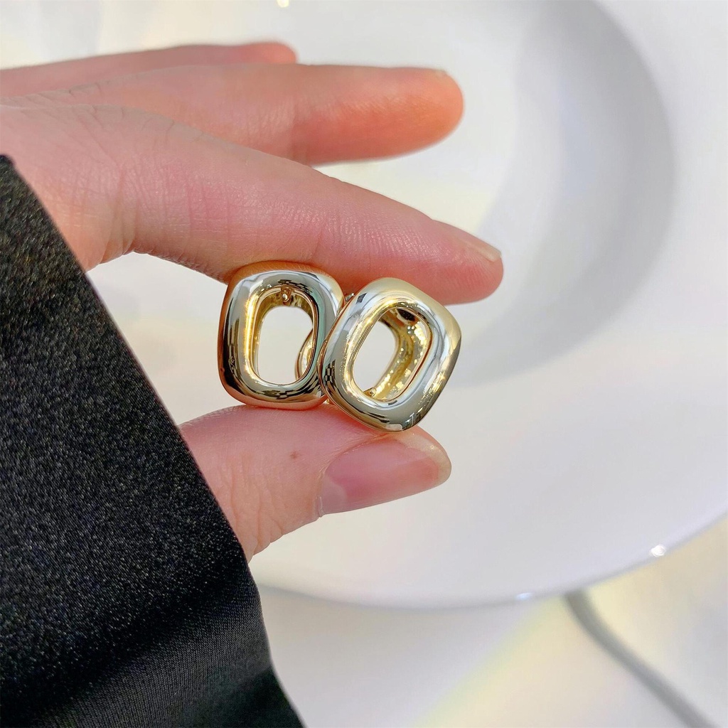 Bông Tai Hình Oval Màu Trơn Đơn Giản Thời Trang Phong Cách Hàn Quốc Cho Nữ