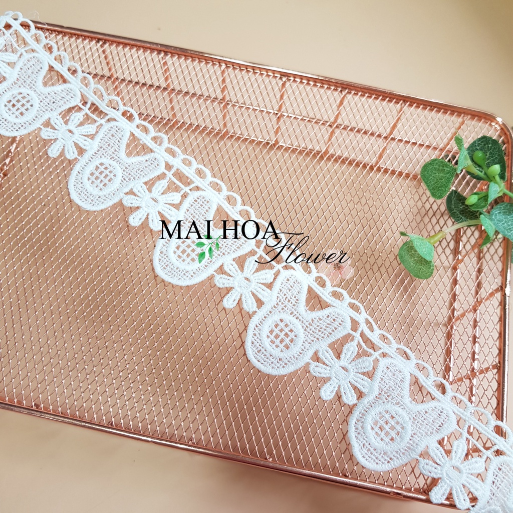 RC8 Cuộn 20 mét dây viền ren dùng làm ren may đồ ren chỉ trắng hình tai thỏ rộng 4.5cm Maihoaflower