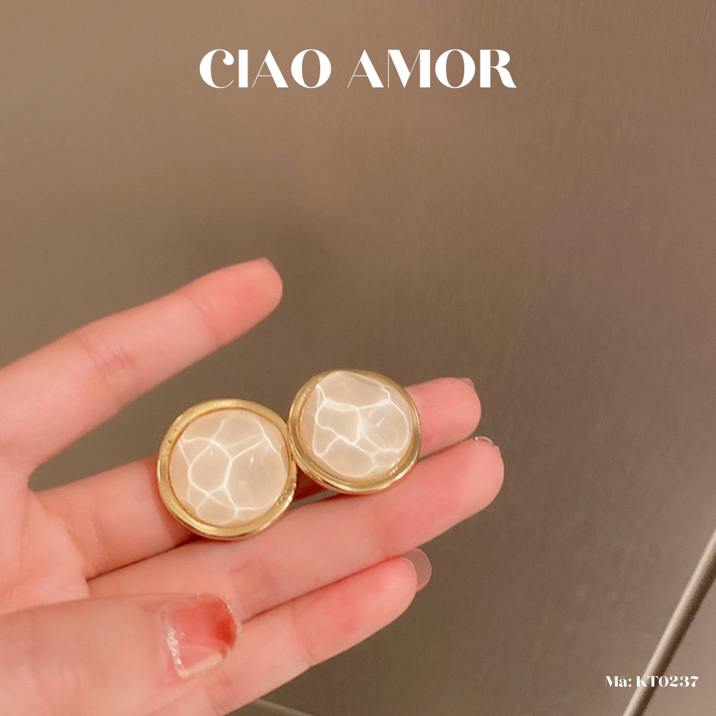 Khuyên tai nữ, Hoa tai titan hạt ngọc to kem ở giữa sang trọng Trang sức Ciao Amor - KT0237