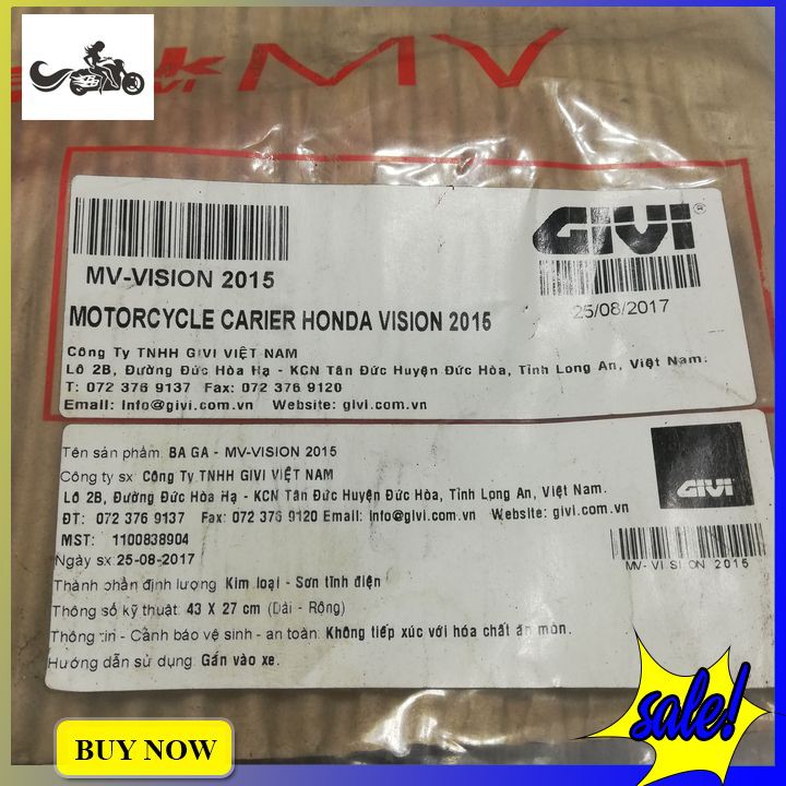Baga sau Givi gắn xe máy Vision 2015- 2020 Phân Phối Chính Hãng