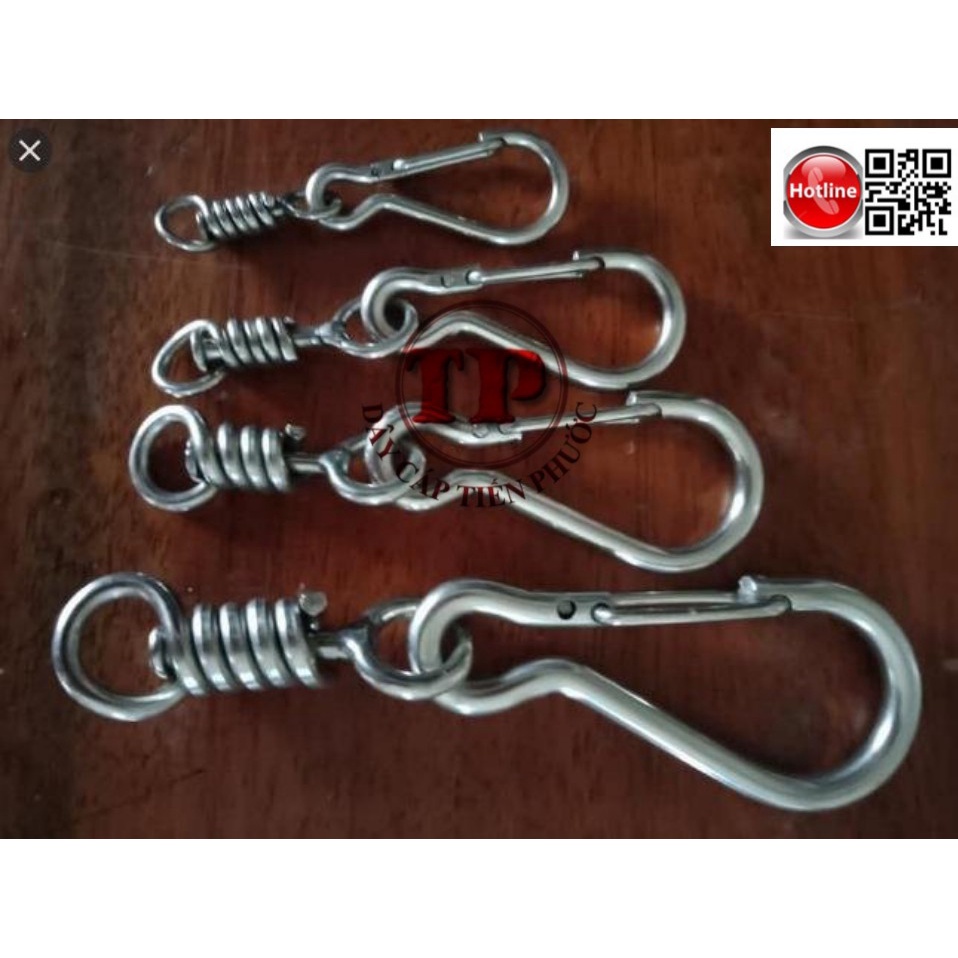 Móc chó inox, móc khoá cổ chó, móc xích inox kèm chống xoắn nhỏ, trung, lớn, đại