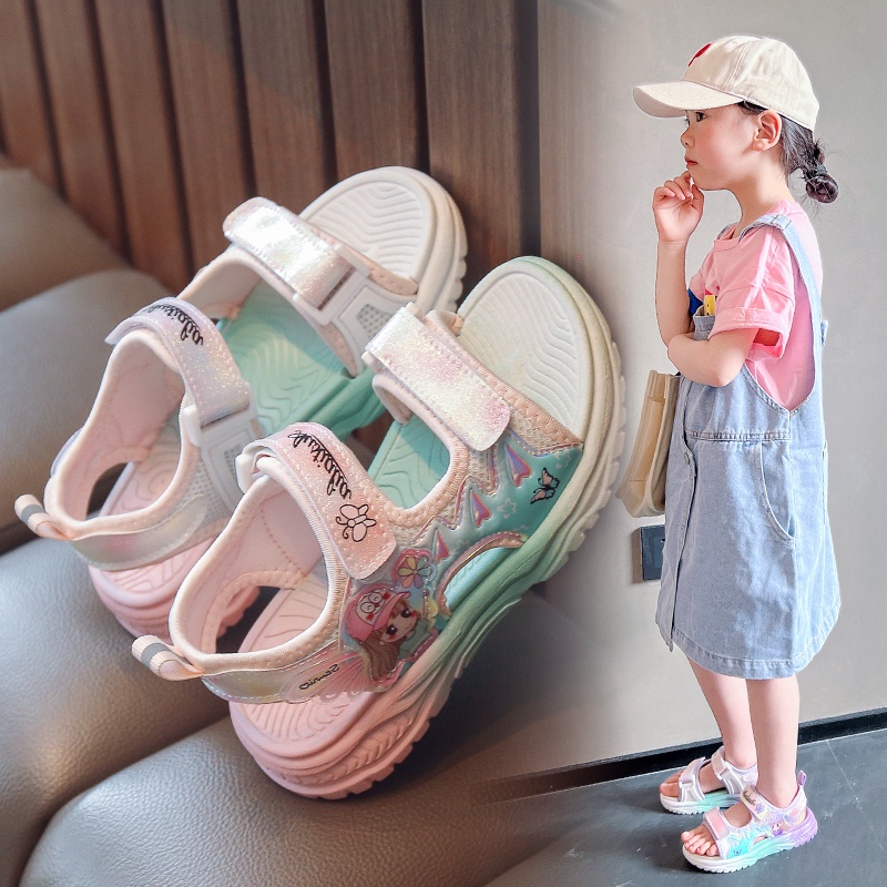 Sandal bé gái họa tiết hình cô gái dễ thương đế phối màu da mềm mùa hè ĐT105