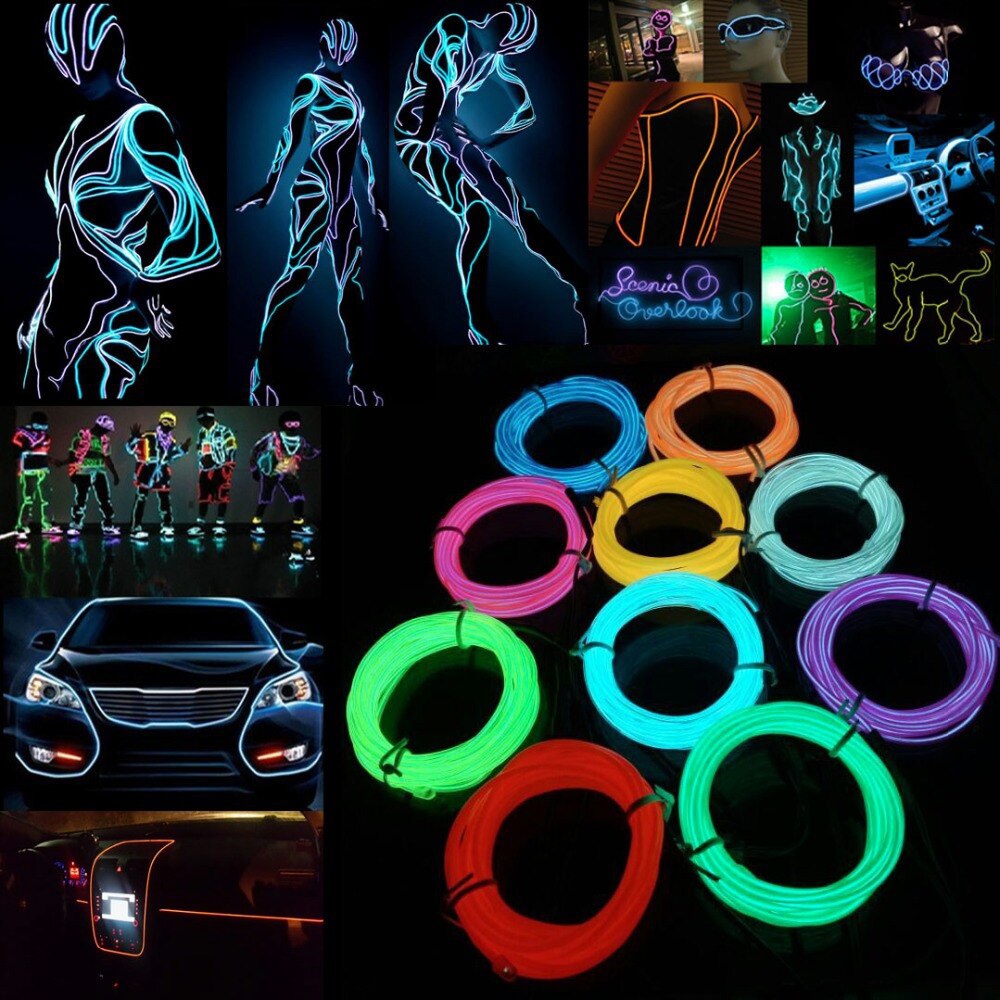 3m Dây Đèn LED Neon EL 3V 5V USB / 12V Điều Khiển Bằng Giọng Nói Trang Trí Xe Hơi