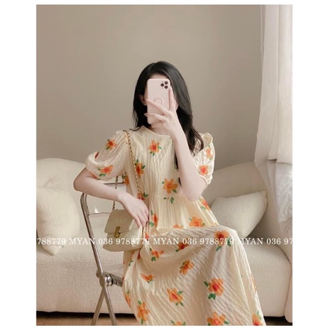 Đầm bầu _ váy bầu dáng babydoll  điểm hoạ tiết sang chảnh