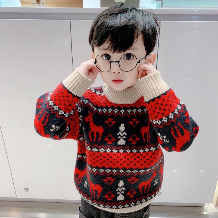 Áo Sweater Dày Chui Đầu Kiểu Giáng Sinh Năm Mới Dễ Thương Cho Bé Trai