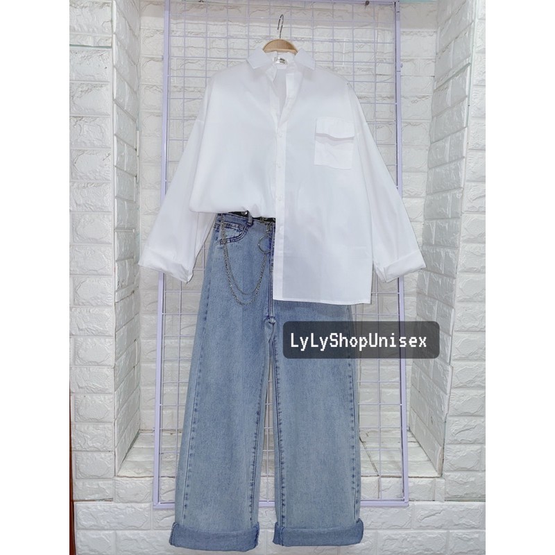 Áo sơ mi trắng nữ Lylyshop, áo sơ mi nữ form rộng freesize phối túi phong cách unisex - ullzang | BigBuy360 - bigbuy360.vn