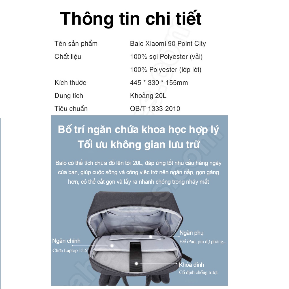 Ba lô laptop Xiaomi 90 Point 201602/Ba lô Urban life style Gen2