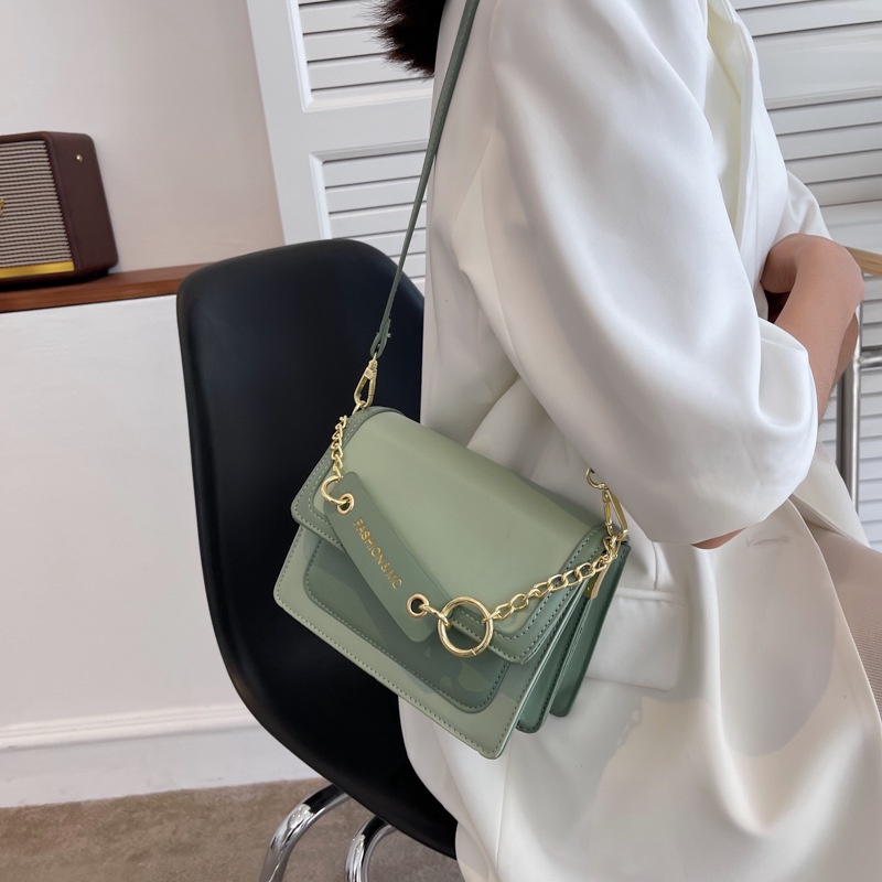 Túi xách IELGY đeo chéo vai hình vuông nhỏ màu tương phản thời trang đơn giản