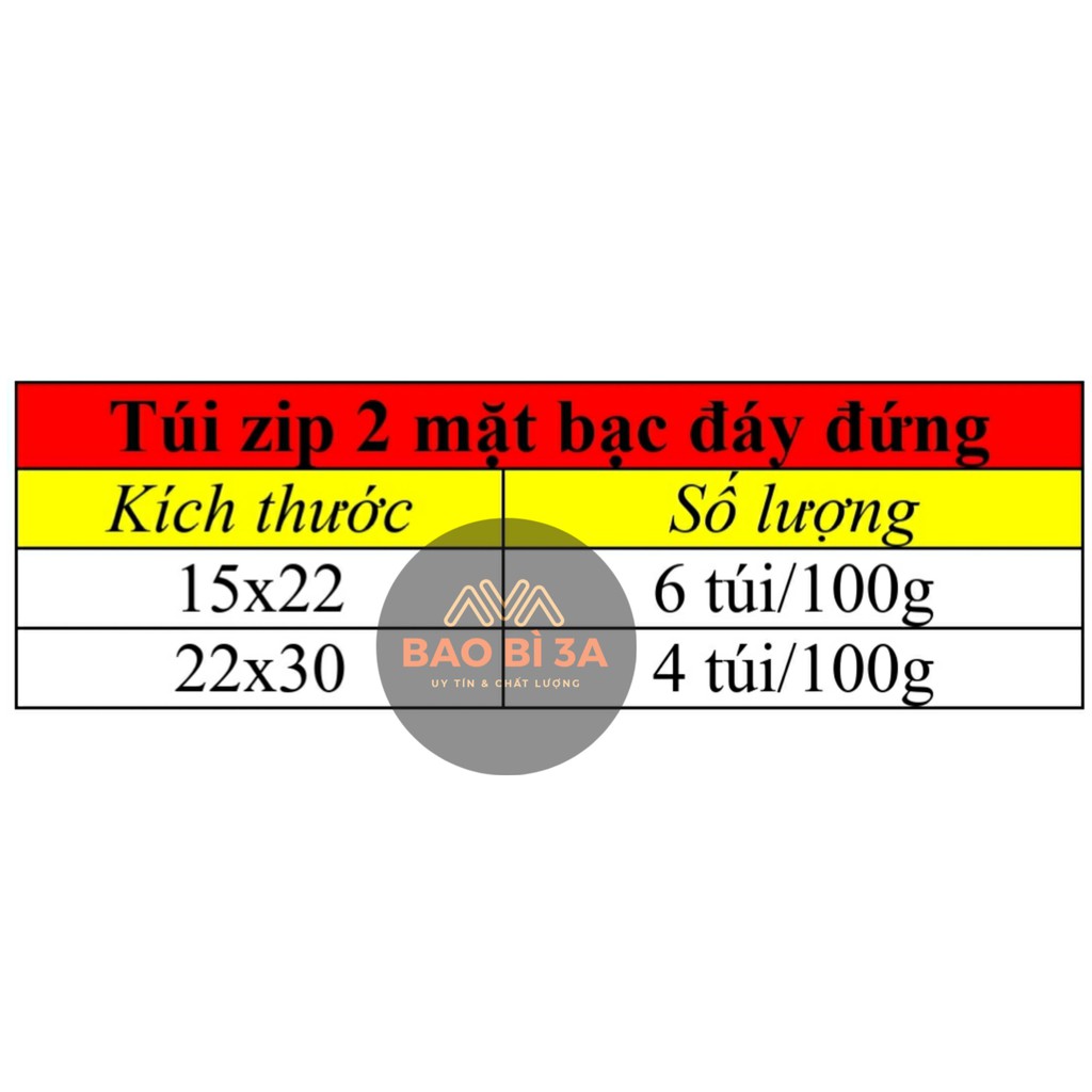 100g Túi zip bạc (túi zip đáy đứng 2 mặt bạc, túi zipper bạc) | 1 LẠNG