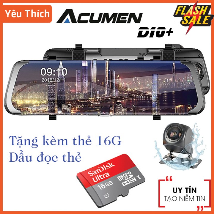 [Dây Camera sau 15m] Camera Hành Trình Gương Ghi Hình Trước Sau Acumen D10+