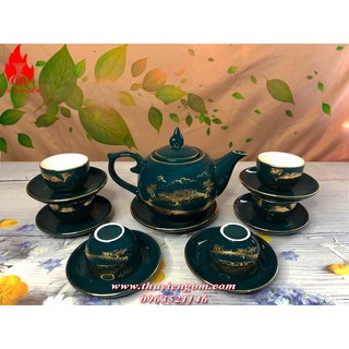 Bộ ấm chén uống trà bộ ấm chén bát tràng cao cấp bưởi đồng quê