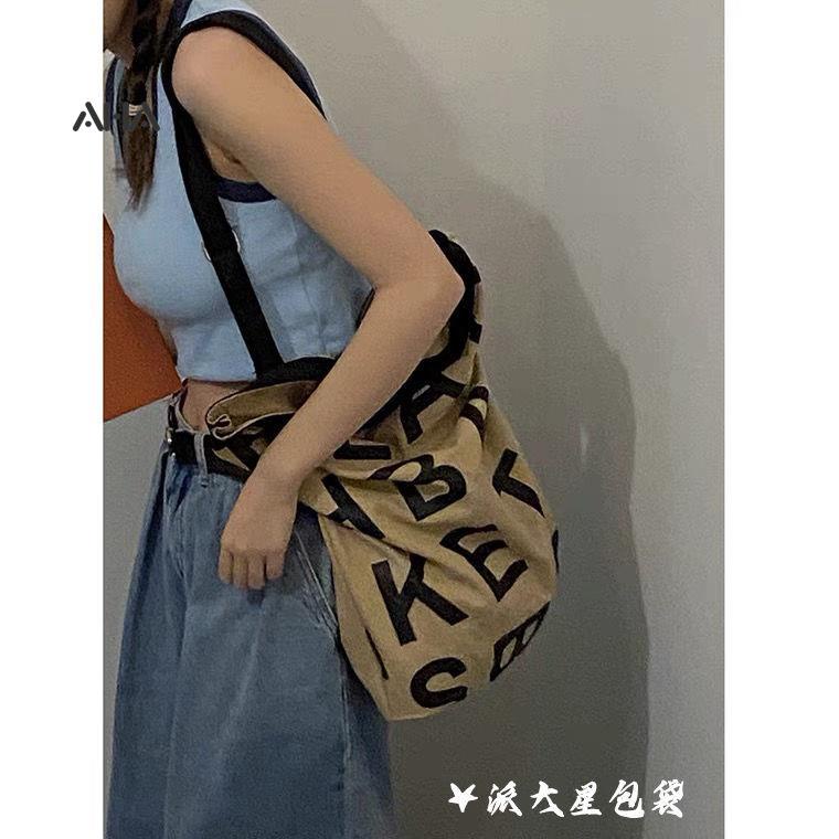 Túi Xách Canvas In Chữ Phong Cách Hàn Quốc Thời Trang Cho Nữ