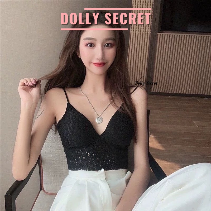 Áo Bra ren nữ có đệm ngực sexy lưng chun co dãn cao cấp 2 màu đen trắng DOLLY SECRET A18