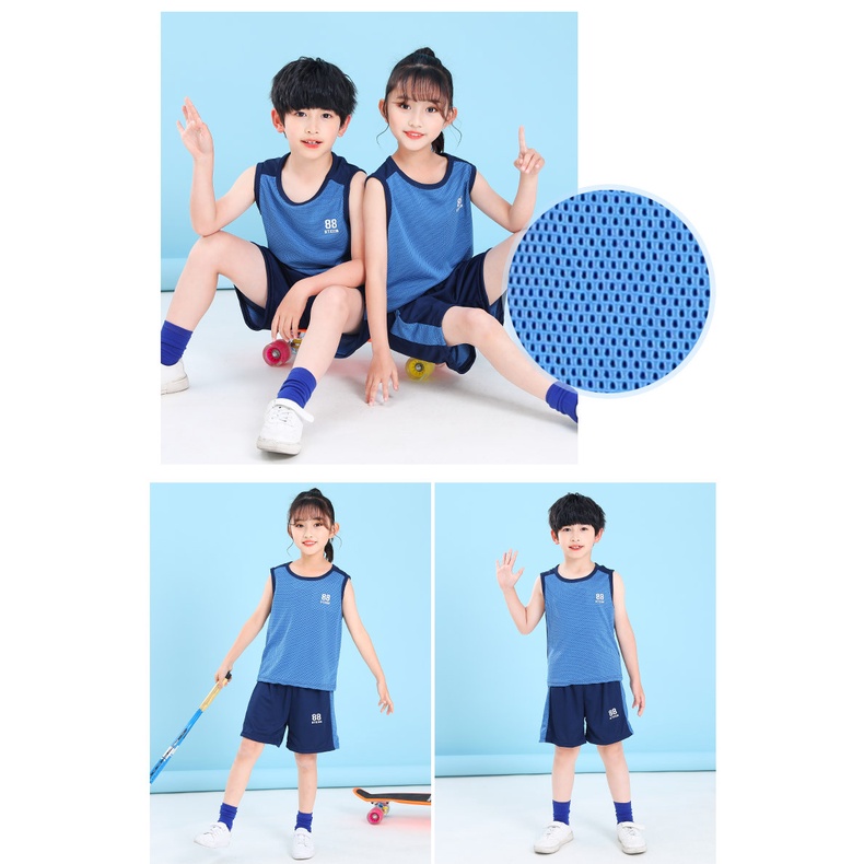 Bộ Đồ Thể Thao Hai Món Sát Nách Dáng Rộng Phối Lưới Thoáng Khí Nhanh Khô 90-160cm Thời Trang Cho Bé