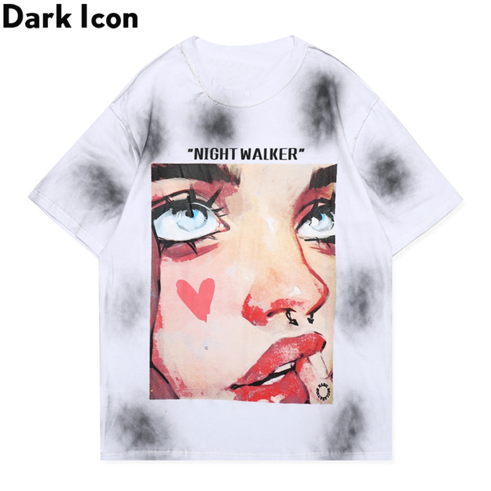 Dark Icon Tie Dyeing Printed Hip Hop T-shirt 2021 Summer Streetwear Men's Tshirts Cotton Tee 3 Colors