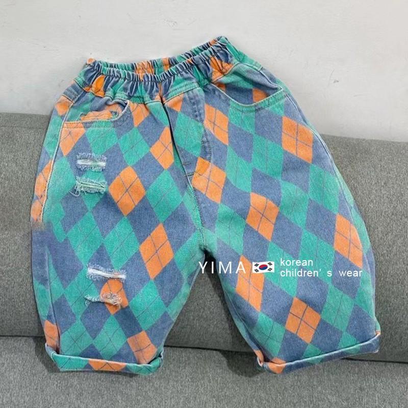 Quần Jean Rách Họa Tiết Hình Thoi Phong Cách Retro Thời Trang Mùa Hè Cho Nam Và Nữ 0715