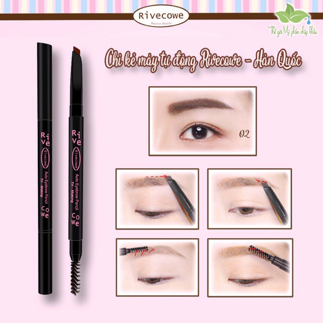 Chì kẻ mày 2 đầu Rivecowe Auto Eyebrow pencil Hàn Quốc