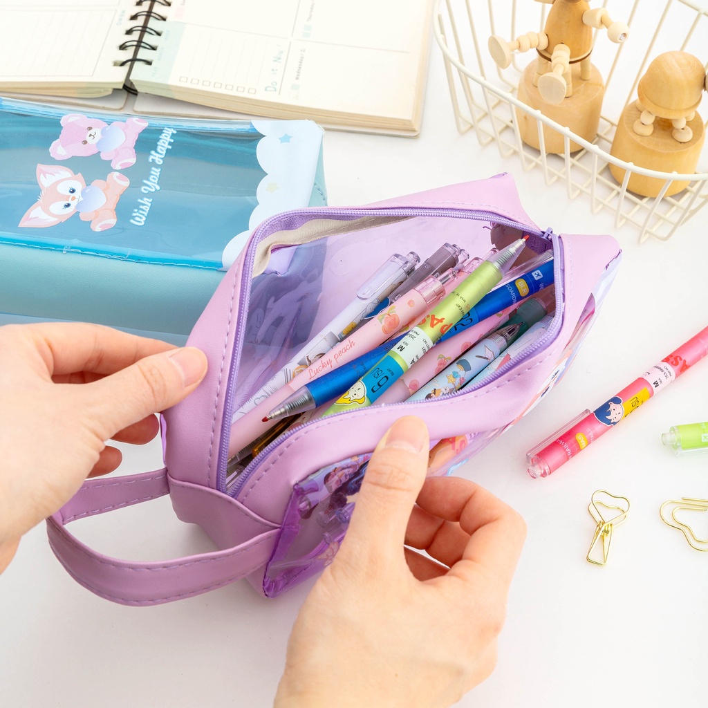 Túi Đựng Bút Bằng PVC Trong Suốt Họa Tiết Hoạt Hình Dễ Thương