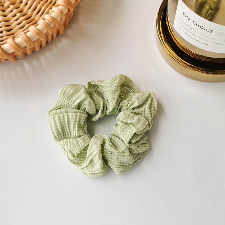 [Mã FASHIONCB232 hoàn tối đa 15K xu đơn 50K] COD CHDM Korea Fashion Plaid Gauze Green Hair Rope Headband Hair Scrunchies | BigBuy360 - bigbuy360.vn