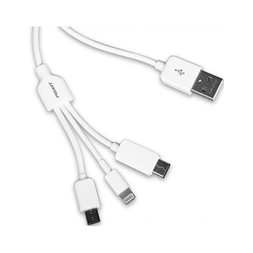 Cáp 3 đầu PISEN microUSB Lightning type-C 1,2m - Hàng chính hãng