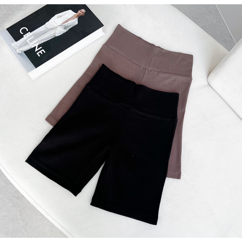 Quần biker short dáng ngắn nữ TOPTIFY thun gân legging đùi cạp cao giãn 4 chiều QT19