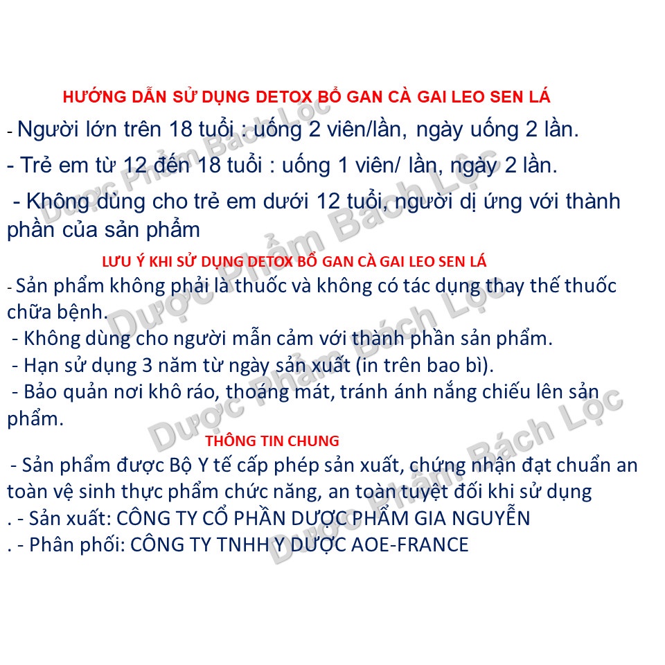 Viên uống Detox Bổ Gan Cà Gai Leo Sen Lá giải độc gan, thanh nhiệt mát gan - Hộp 60
