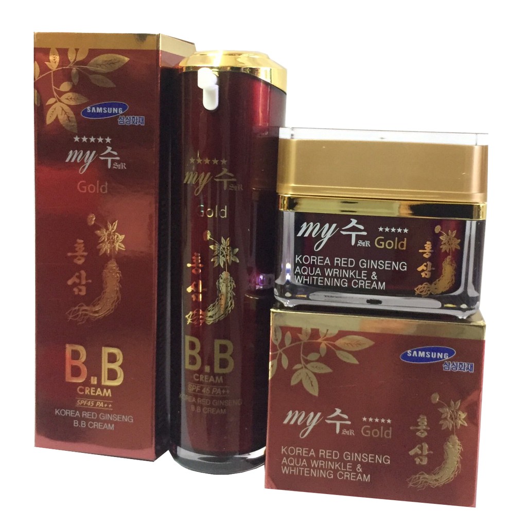 Combo Kem nền BB Hồng sâm đỏ Hàn Quốc 40ml và Kem Hồng Sâm Dưỡng Trắng Da Ngày Và Đêm My Gold (50ml), kem lót nền, Occar