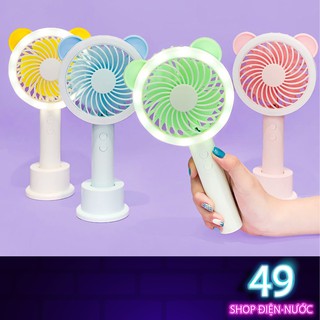 Quạt Mini Cầm Tay Pin Sạc Tai Thú Có Đèn Có Đế Đứng MT66X
